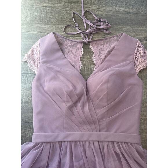 Lavender Bridesmaid/Prom Lace Sleeve V Neck Dress - FOR HER AND FOR HIM - Picture 3 of 11